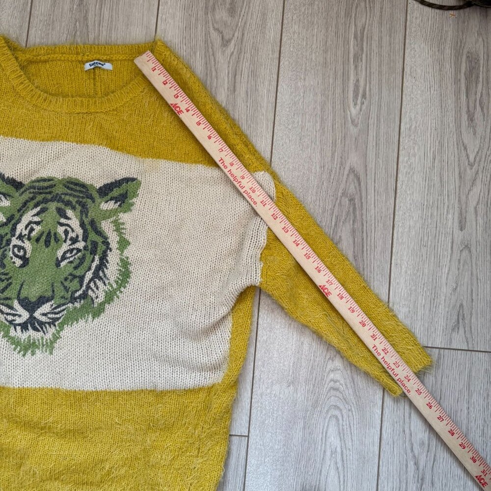 Suncoo Fuzzy Knit Sweater Women Tiger Graphic Ribbed Neckline Long Sleeve - Picture 6 of 11